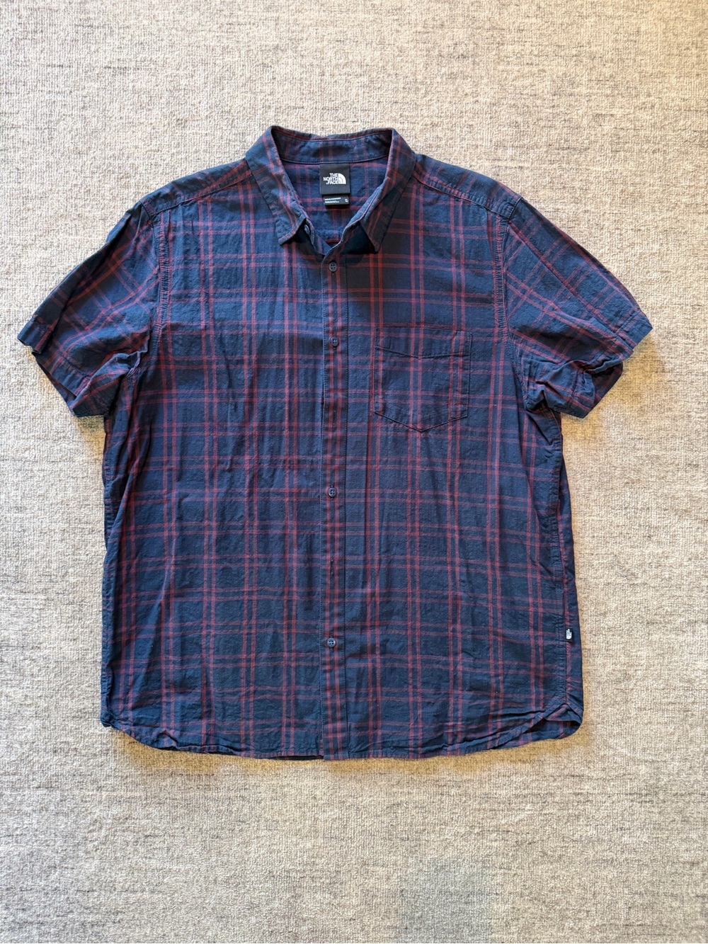 The North Face Navy with Red Plaid Short-Sleeve Button-Down Shirt